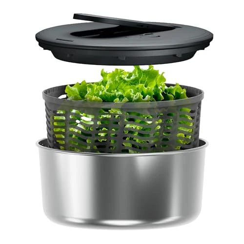 Offerta a tempo: Zyliss Swift Dry Centrifuga per Insalata in Acciaio Inox Grande 6 L, Tecnologia AquaVent™, Una Sola Mano, Pulsante d'Arresto, Scarico, Base Antiscivolo, Senza BPA, Asciuga Insalata Centrifuga - 6% da 84.95 € a 79.95 €