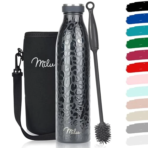 Zeitlich begrenztes Angebot: Milu Edelstahl Trinkflasche 350ml, 500ml, 750ml, 1L, 1,5L – Thermosflasche für Kinder Erwachsene auslaufsicher Isolierflasche Kohlensäure geeignet– inkl. Reinigungsbürste (Black Leopard, 750ml) von 29.95 € auf 29.95 € (0.00% R