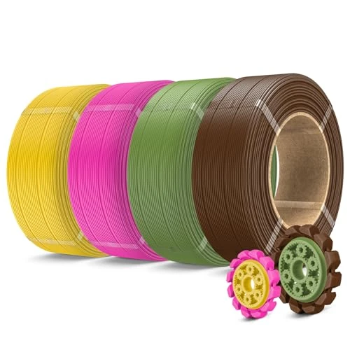 SUNLU 500 G PLA+2.0 Refill Filament Pakiet, bezszpulowy Wytrzymalszy PLA Plus Filament, 0,5 kg/rolka, Brąz Kawowy+Zielony Oliwkowy+Magenta+Żółty Jaskrawy​