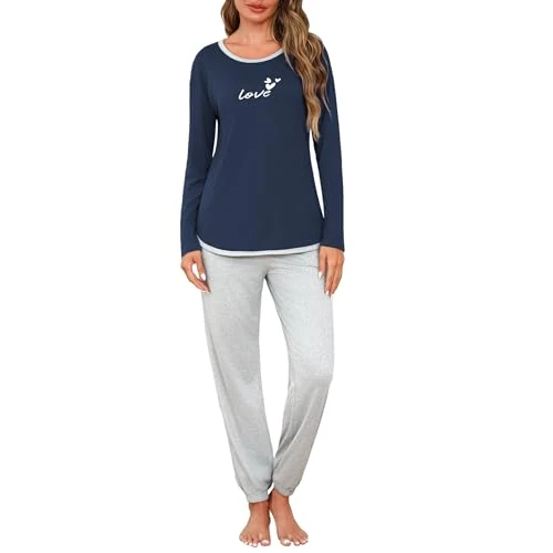Limited offer: Crewhpo Women's Winter Pyjamas Set Round Neck 2 Piece Sleepwear Soft T-Shirt Long Sleeve Pants with Pockets S-XXL from 21.99 EUR to 14.99 EUR (save 32%)