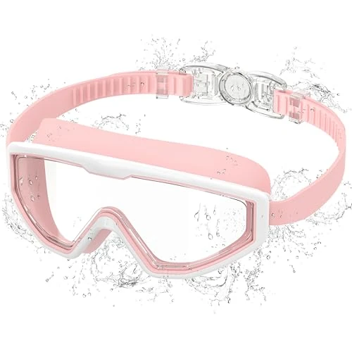 Limited-time offer: Ambienden Children's Diving Goggles, Anti-Fog UV Protection, Wide Angle Vision, 1-Click Adjustment, Silicone Seal, Unisex Swimming Goggles Children 3-12 Years, Pink-White from 13.90 £ to 13.90 £ (save 0.00%)