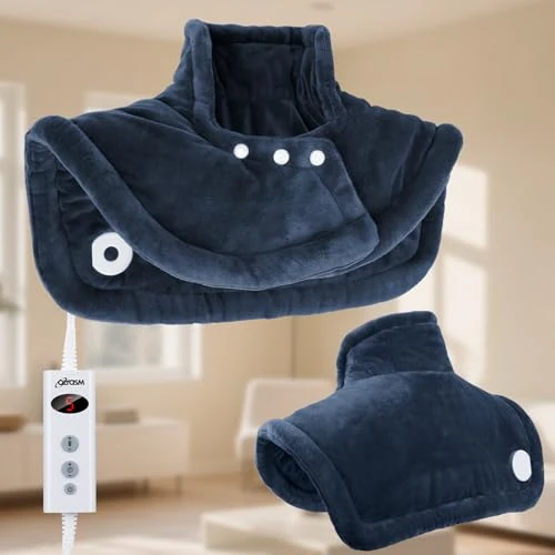 Olycism Poduszka grzewcza na kark, ramiona, 50 x 56 cm, koc grzewczy, 10 stopni ogrzewania, 9 ustawień czasu, poduszka grzewcza z automatycznym wyłączaniem, flanelowa, nadaje się do prania w pralce