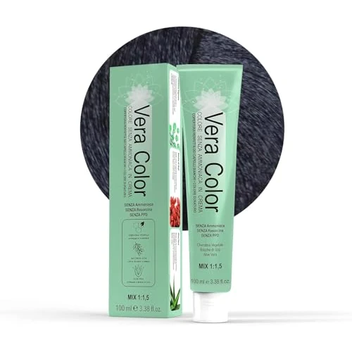 Vera Color - Czarny Niebieski 1.1 - Profesjonalna koloryzacja kremowa długotrwała bez amoniaku z keratyną roślinną, aloesem i jagodami Goji - pełne pokrycie białych włosów - 100 ml