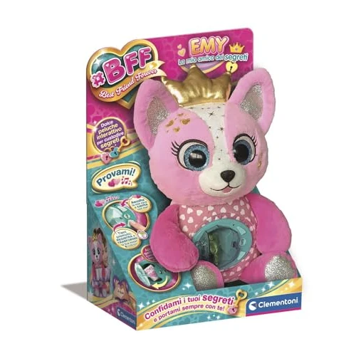 Clementoni - BFF Emy - Mon Amie des Secrets, Peluche Interactive avec Module Électronique et Effets Lumineux, Jeu pour Enfants 4-6 Ans pour Enregistrer des Messages et Cacher des Trésors, 16680