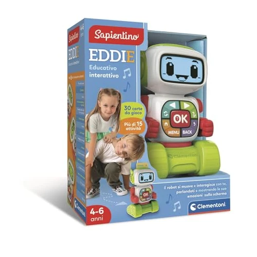 Offerta a tempo: Clementoni Sapientino - Eddie Robot Educativo Interattivo, Gioco Educativo Bambini 4-6 Anni, Robot Parlante con Schermo LCD, Impara Lettere Numeri Emozioni e Musica, Lingua Italiana, 16713 - 20% da 24.98 € a 19.99 €