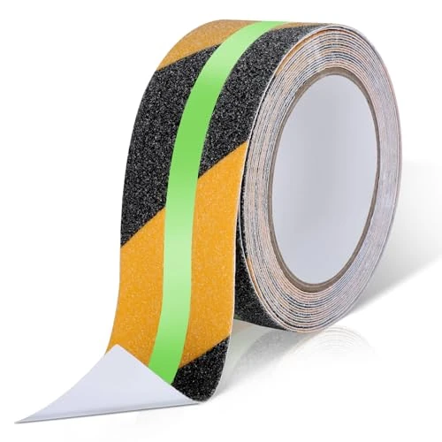 Cozary Strisce Antiscivolo per Scale Esterne, 5m x 5cm Nastro Antiscivolo con Strisce Luminose, Fluorescente Adesivo Nastro di Sicurezza per Scale, Gradini, Pavimenti Scivolosi Interno e Esterno