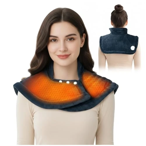 Ninonly Neck and Shoulder Heating Cushion, 56 x 50 cm Cape with 10 Heat Levels and 9 Auto Shut-off, Machine Washable, Heating Belt for Muscle Relaxation, Gift Idea