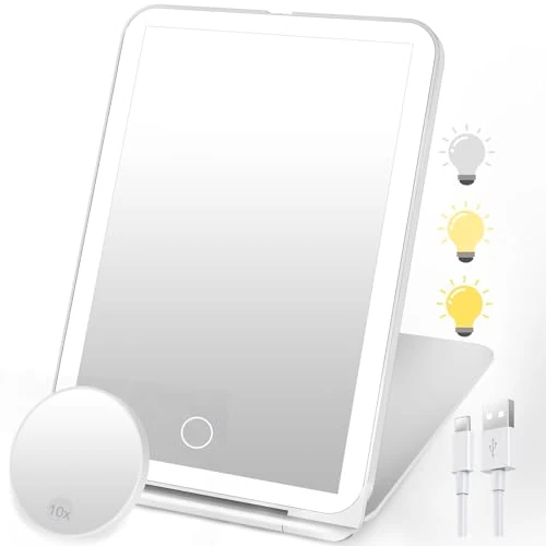 Oferta limitada: SURFOU Espejo cosmético con iluminación, Recargable, Plegable y ultradelgado, 3 Colores de luz Regulable, Pantalla táctil y 10 x Mini Aumento, Viajes y hogar (Blanco) de 19.99 € a 19.99 € (ahorro 0.00%)