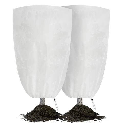 Velway Cappuccio Protezione Piante 80×100 cm 80 g/m² Copertura Antigelo in Tessuto Non Tessuto con Cerniera e Coulisse, Protezione Invernale Riutilizzabile Contro Freddo, Vento e Neve, 2 Pezz