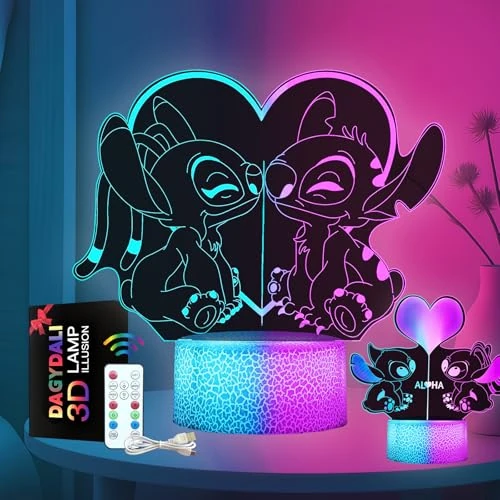 Offerta a tempo: Dagydali 2 Pezzi Stitch Luce Notturna Bambini, Regalo de Stitch per Bambini 2 3 4 5 6 7 anni, Stitch Lampade 3D Illusione Lamp con 16 Cambi di Colore, Regali di Natale Compleanno per Ragazza, Ragazzo - 26% da 22.99 € a 17.09 €