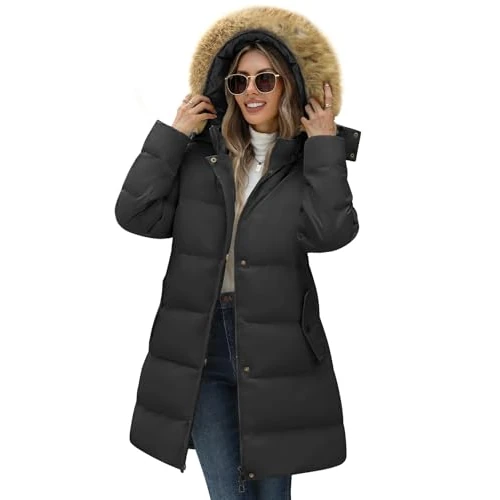 Offerta a tempo: Yuson Girl Cappotto da Donna Invernale Lungo Elegante Giubbotto Imbottito Pesante Vento Piumino Giacca con Cappuccio in Pelliccia Staccabile Parka Casual Caldo Giaccone Outdoor(Nero, M) - 17% da 59.99 € a 49.99 €