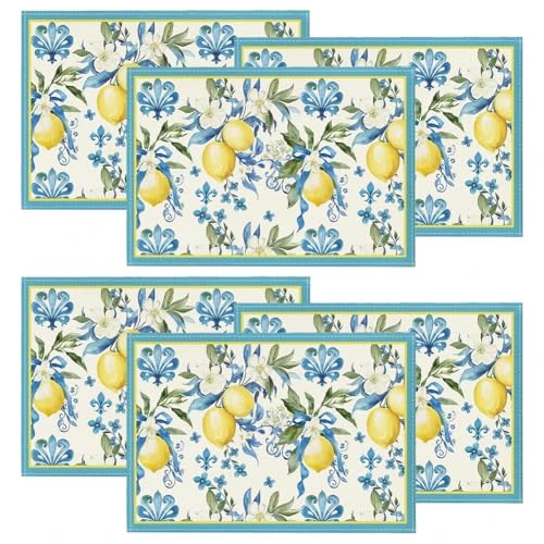Moerae - Set di 6 tovagliette estive, in lino, 30 x 45 cm, per campeggio, giardino, cucina, attività all'aperto