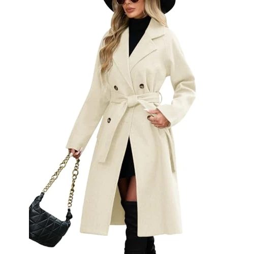 Offerta a tempo: Yuson Girl Cappotto Donna Invernale Lungo Elegante Caldo Cappotti Autunno Invernale Revers Doppiopetto Cappotto Classico Trench Coat di Mezza Stagione con Cintura e Tasche(Beige, XL) - 0.00% da 68.39 € a 68.39 €