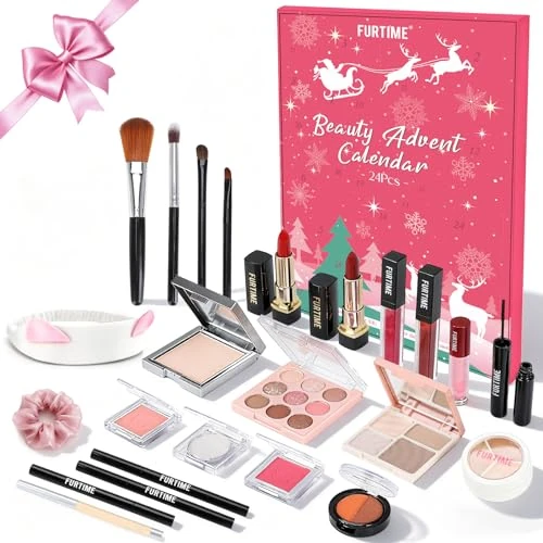 FURTIME Beauty Adventskalender 2025, 24 hoogwaardige make-up en cosmetica, verrassingen voor Kerstmis, cadeauset, kerstcadeaus voor meisjes, vrouwen, tieners