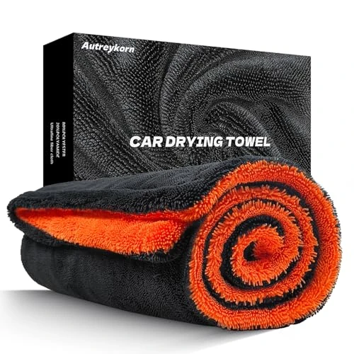Tijdelijke aanbieding: Autreykorn Autodroogdoek, XXL, 90 x 60 cm, microvezel, met Twisting Yarn-techniek, super absorberend, krasvrij, voor het wassen en onderhoud, donkergrijs/oranje van 19.99 € naar 19.99 € (0.00% korting)
