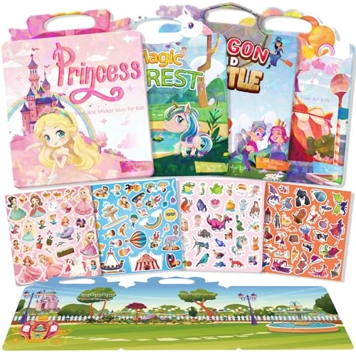 Offerta a tempo: GUYUCOM Adesivi per bambini a partire dai 2 anni in su, 4 confezioni di adesivi riutilizzabili, portatili e impermeabili, set esclusivo di adesivi principesse per ragazze, giocattolo regalo per - 11% da 15.99 € a 14.24 €