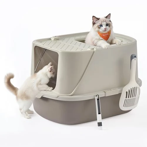 Limited offer: Feandrea PPT011LH01 XXL Cat Litter Tray with Lid with Scoop and Brush for Cats up to 15 kg Oatmeal Warm Grey from 34.99 EUR to 29.74 EUR (save 15%)