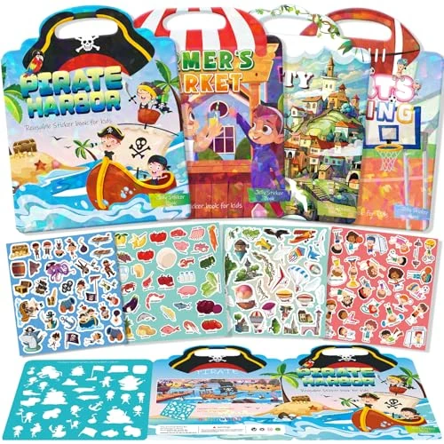Offerta a tempo: GUYUCOM Adesivi per bambini a partire dai 2 anni, confezione da 4 libri di adesivi riutilizzabili, portatili e impermeabili, adatti per ragazzi e ragazze dai 2 anni, giocattolo regalo per bambini per - 32% da 16.99 € a 11.60 €