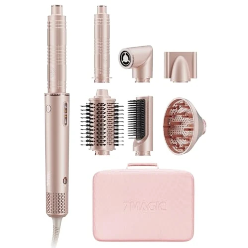 Zeitlich begrenztes Angebot: 7MAGIC 7 in 1 Airstyler, Professioneller Hairstyler Set, 110000 U/Min, 1400W, Rundbürstenföhn, Lockenstab Auto-Wrap, Glätteisen, Ionen Föhn, Zum Styling, Volumisieren, Locken und Glätten, mit Reisebox von 159.99 € auf 121.99 €