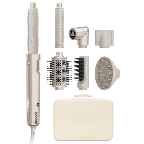 Zeitlich begrenztes Angebot: 7MAGIC 7 in 1 Hairstyler Airstyler, Ionen Föhn mit Diffusor, Lockenstab Automatisch, Warmluftbürste, Glättbürste, 110000 U/Min, 1400W, Zum Styling, Volumisieren, Locken und Glätten, mit Reisebox von 159.99 € auf 121.99 € (24% 