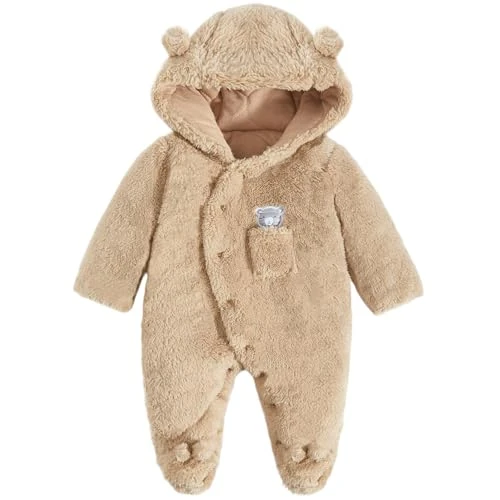 Oferta limitada: WYTbaby Mono para bebé recién nacido, traje de nieve, forro polar, ropa cálida para niñas y niños, 0-12 meses, marrón, 0-3 meses de 24.99 EUR a 24.99 EUR (ahorro 0%)