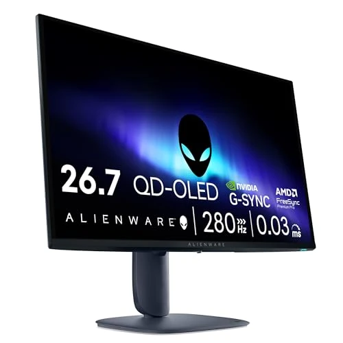 Alienware 27 Gaming Monitor - AW2725D, QHD (2560x1440), 280Hz, QD OLED, 0.03ms, NVIDIA G-SYNC Compatible, AMD FreeSync Premium Pro, HDR True Black 400, USB-C, DisplayPort, 2 HDMI, 3 Year Warranty