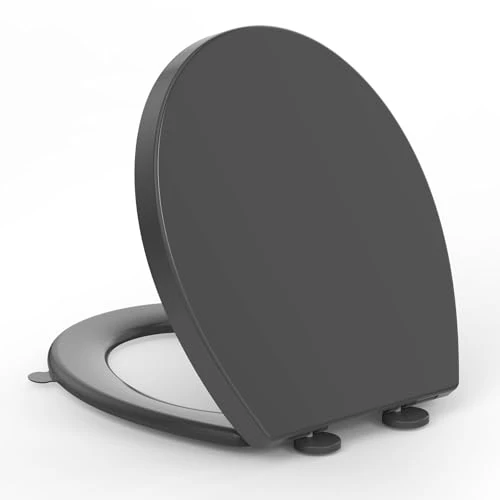 YEAUPE PRO Tapa WC Universal Forma O, Asiento de Inodoro de Cierre Suave en Forma de O con Liberación Rápida para una Fácil Limpieza, Estándar Ovalados, Gris, 44,6 x 37,2 x 4,3cm