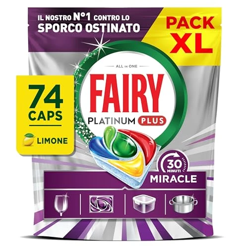 Offerta a tempo: Fairy 30 Minuti Miracle Detersivo Pastiglie Lavastoviglie, 74 Capsule, Limone, Il Nostro N.1 Contro Lo Sporco Ostinato, Potente Anche Nei Cicli Brevi, MEGA Pack - 3% da 35.99 € a 35.06 €