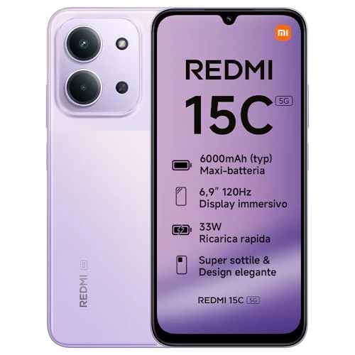 Xiaomi REDMI 15C 5G, Smartphone 4+128GB, 6,9" 120Hz Display, MediaTek Dimensity 6300 Prozessor 6nm Octa-Core, 50MP KI-Dualkamera, 6000mAh, Dämmerungslila