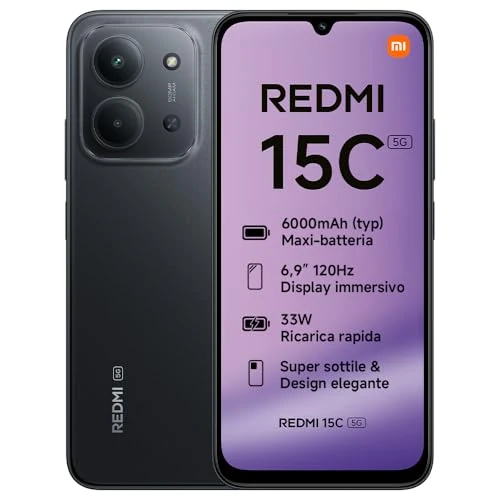 Xiaomi Redmi 15C 5G, Smartphone 4+256GB, 6.9 inch 120Hz Display, MediaTek Dimensity 6300 Processor 6nm Octa-core, 50MP AI Dual Camera, 6000mAh, Midnight Black, Charger Not Included