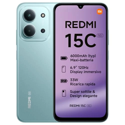 Xiaomi REDMI 15C 5G, Smartphone 4+256 Go, Écran 6,9" 120 Hz, Processeur MediaTek Dimensity 6300 6 nm Octa-Core, Double caméra 50 MP avec IA, 6 000mAh, Vert, Chargeur Non Inclus