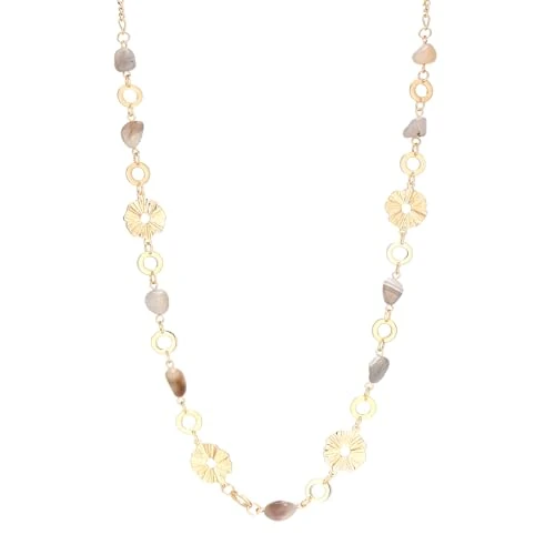 Dazylleco Damen-Halskette, Gold, lange Kette, Boho-Halskette mit Natursteinperlen, unregelmäßig, eleganter Schmuck für Hochzeiten, Partys, Geburtstagsgeschenke, Modeschmuck Gold, Stein, Kein Edelstein