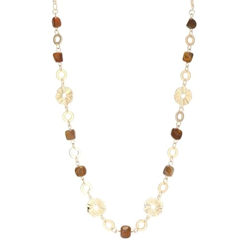 Collar mujer oro de cadena larga collar largo boho con cuentas de piedras naturales irregular joya elegante para bodas fiestas regalos de cumpleaños bisutería oro, 40 cm, Piedra, No es una piedra