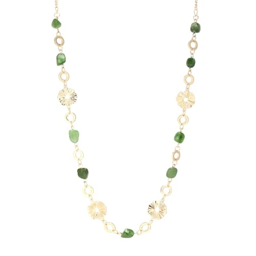 Collar mujer oro de cadena larga collar largo boho con cuentas de piedras naturales irregular joya elegante para bodas fiestas regalos de cumpleaños bisutería oro, 40 cm, Piedra, No es una piedra