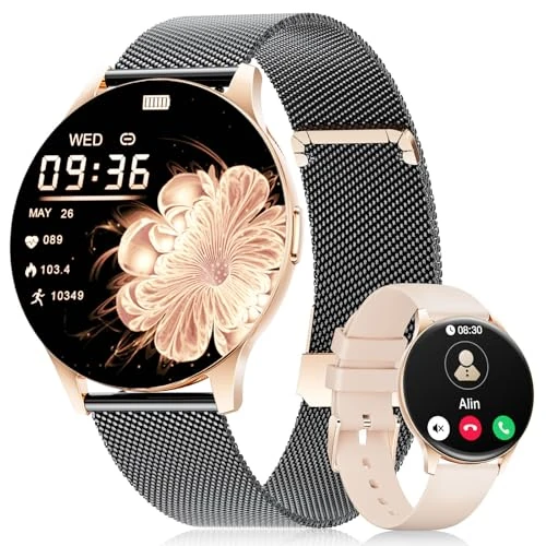 Offerta a tempo: LIGE Smartwatch da donna, 1,43" HD AMOLED Smartwatch con funzione telefonica, orologio sportivo in oro nero con 120+ modalità sportive, monitoraggio del sonno, ciclo mestruale,Nero e oro - 58% da 119.99 € a 49.99 €