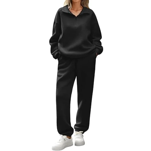 Tijdelijke aanbieding: Yuson Girl Trainingspak voor dames, winter, 2-delig, katoen, halve ritssluiting, lange mouwen, sweatshirt en broek, joggen, herfst, fleece, fitness, joggen van 44.52 EUR naar 44.52 EUR (korting 0%)