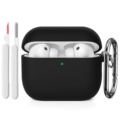 Zeitlich begrenztes Angebot: KOKOKA Silikon Hülle Schutzhülle Kompatibel mit AirPods Pro 3. Generation mit Reinigungsset, Stoßfeste Weiche Dünne Schutzhülle Case für Airpods Pro 3 2025 mit Cleaner Kit & Karabiner, Schwarz von 4.99 € auf 4.99 € (0.00% Raba