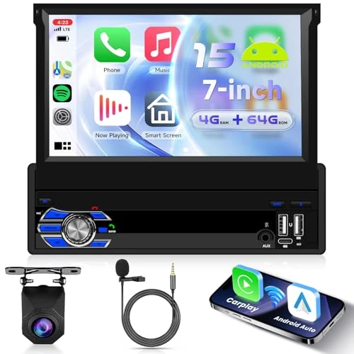 Tijdelijke aanbieding: VECHTEL 8 Core 4G + 64G Android 15 autoradio 1 Din met Carplay Android Auto draadloos, 7 inch HD inklapbaar scherm handmatig tactiel met Bluetooth Radio AM / FM / RDS DSP GPS 4G / Wi-Fi EQ 2USB / type van 99.99 € naar 99.99 € (0.00%