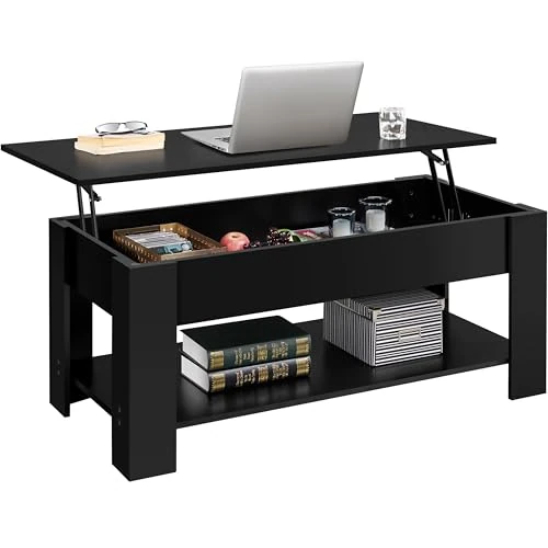 Offerta a tempo: Yaheetech Tavolino da Caffè sollevabile 120 x 60 x 49,5-62,5 cm Nero | Tavolo Moderno Elevabile Con Ripiano Inferiore, per Salotto Divano, Struttura Resistente, Spazio Extra per Conservazione - 18% da 99.99 € a 81.69 €