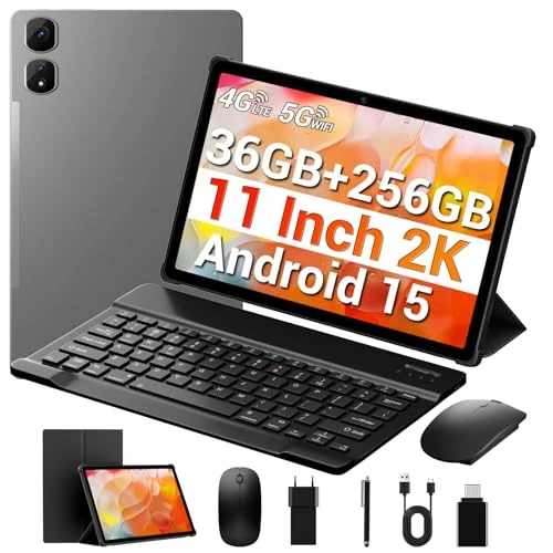 MAXLEGEN Android Tablet Android 15, 11 Zoll 2K FHD (2000x1200), 36GB+256GB/1TB TF, 4G LTE SIM+5G WiFi, Octa-Core, 9580mAh, 13MP, GPS, Tastatur/Maus/Stift/Case enthalten