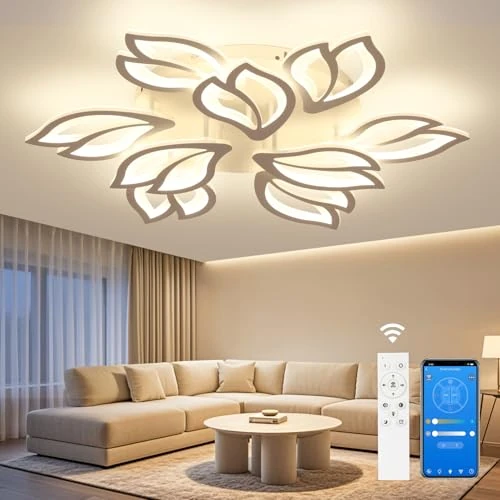 OTREN LED Ceiling Light 80W 80CM Dimmable with Remote Control Modern Petals Chandeliers for Living Room Bedroom Kitchen Dining Room