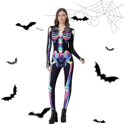 Oferta limitada: LOVEXIU Disfraz de Esqueleto para Mujer 165-175CM,Color Disfraz Halloween Mujer Adulta,Esqueleto Adulta Halloween,para Día de Los Muertos,Carnaval-XL de 14.99 EUR a 8.99 EUR (ahorro 40%)