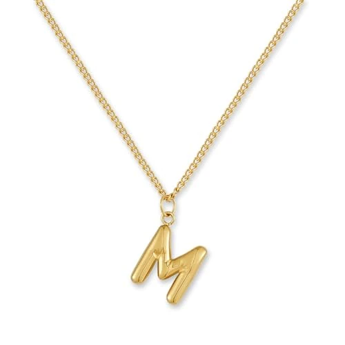 GD GOOD.designs Collier Lettre Or Bubble | Pendentif Initiale en Acier Inoxydable Doré à l'Or Fin 18K - Résistant à l'Eau & Hypoallergénique | Collier Femme M