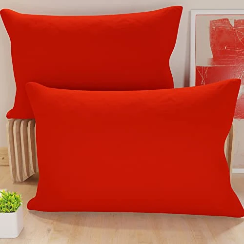 PETTI Artigiani Italiani - Pair of Microfiber Pillowcases 145x40 cm, Bedroom Cushions, Sofa, Set of 2 Cushion Covers, Solid Red Pillowcase, 100% Made in Italy