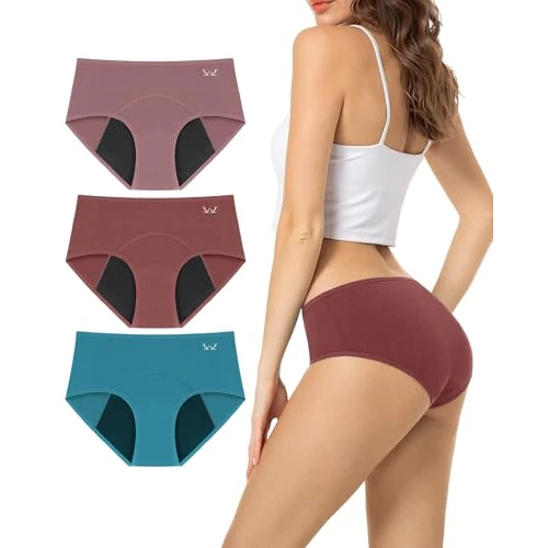 Zeitlich begrenztes Angebot: TANSTC Periodenunterschwäsche Baumwolle 60ML Strömungsabsorption Menstruationsunterwäsche Starke Blutung Perioden Unterwäsche Auslaufsicher Perioden Bikini Waschbare, 3er Pack Pink/Rot/Blau S von 23.99 € auf 22.99 € (4% Rabatt