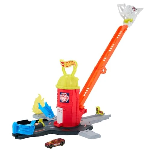 Zeitlich begrenztes Angebot: Hot Wheels Spielzeugauto-Trackset, City-Spielset „Super-Feuerwehrwache“ und Feuerwehrauto im Maßstab 1:64, bis auf über 40 cm verlängerbare Leiter 4 verschiedene Ausfahrten einfache Aufbewahrung JHL95 von 34.99 € auf 23.72 € (