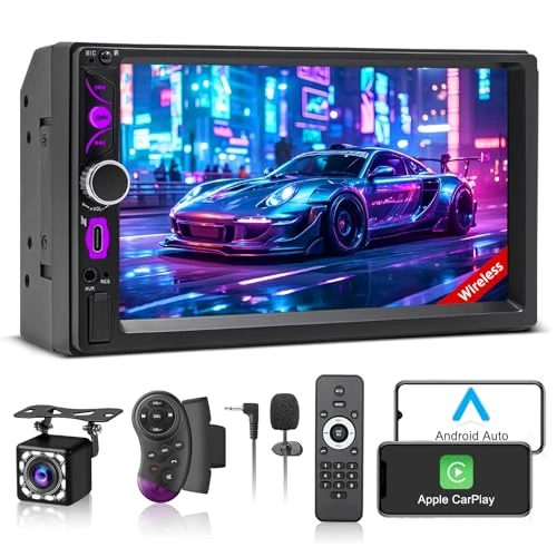 Oferta limitada: KMUTZY Wireless A-pple CarPlay and Android Auto 2 DIN Car Radio, 7 Inch Digital Multimedia Receiver, Double DIN Radio with Screen, Rear Camera, Link Mirror, RDS/FM/Am/Phone GPS/SWC/AUX de 79.99 EUR a 64.96 EUR (ahorro 19%)