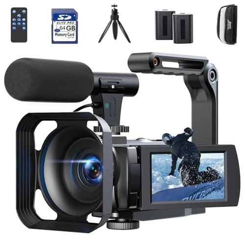 Kamera wideo 5K, 56 MP WiFi vlogging kamera do YouTube zoom cyfrowy 16 x ekran dotykowy 3" IR noktowizor kamera wideo vlog camera, Camcorder video camera z 2 bateriami, karta 64 GB, pilot, mikrofon