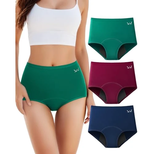 Offre limitée : TANSTC Culotte Menstruelle Coton, Absorbe 60Ml De Volume Menstruel Important, sous Vetement 4 Couches Anti-Fuite pour Regle, Culotte Menstruelle Taille Haute (4XL Lot 3), Bleu/Rouge/Vert de 24.99 € à 24.99 € (0.00% de remise)
