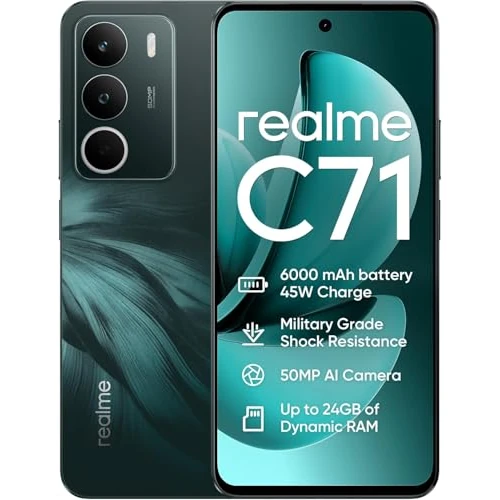 Oferta limitada: realme C71 Smartphone 8+256GB, Batería 6000mAH, Carga Rápida 45W, Cámara 50MP AI, Chipset Octa-Core, Pantalla 6.67'' 120Hz Eye Comfort, IP54 (Sin Cargador) - Verde de 139.00 € a 139.00 € (ahorro 0.00%)